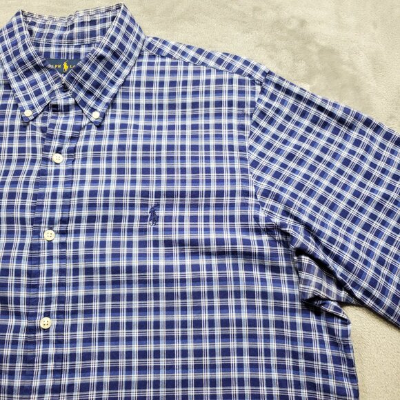 Ralph Lauren Blue Label Long Sleeve Button Down Plaid Shirt Blue White Men Sz L - Picture 5 of 11